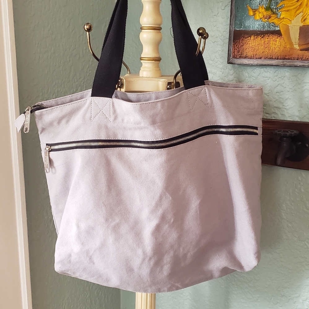 Victoria's Secret PINK Canvas Tote Bag Black/Grey - Picture 2 of 7